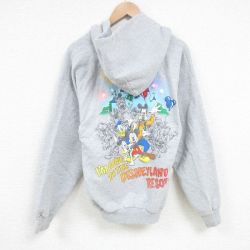 XL★古着 ヘインズ Hanes 長袖 フルジップ スウェット パーカー メンズ ディズニー DISNEY ミッキー MICKEY MOUSE グレー 霜降り 25mar07 中古 スエット トレーナー トップス