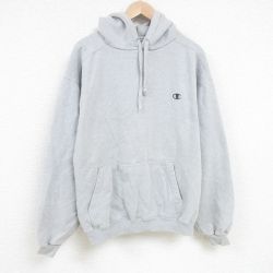 XL★古着 チャンピオン Champion 長袖 スウェット パーカー メンズ 00年代 00s ワンポイントロゴ 大きいサイズ グレー 霜降り 25mar07 中古 スエット トレーナー トップス