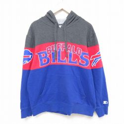 XL★古着 スターター STARTER 長袖 スウェット パーカー メンズ 00年代 00s NFL バッファロービルズ マルチカラー 青他 ブルー 霜降り アメフト スーパーボウル 25mar08 中古 スエット トレーナー トップス