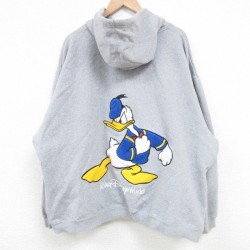 XL★古着 長袖 フルジップ スウェット パーカー メンズ 00年代 00s ディズニー DISNEY ドナルド 大きいサイズ グレー 霜降り 25mar08 中古 スエット トレーナー トップス