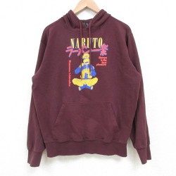 L★古着 長袖 スウェット パーカー メンズ アニメ NARUTO ナルト疾風伝 エンジ 25mar08 中古 スエット トレーナー トップス