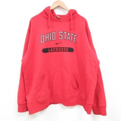 XL★古着 ナイキ NIKE 長袖 スウェット パーカー メンズ 00年代 00s オハイオ センタースウォッシュ 大きいサイズ 赤 レッド 25mar08 中古 スエット トレーナー トップス