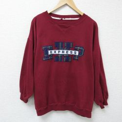 【50%OFF】XL★古着 EXP 長袖 スウェット メンズ 00年代 00s EXPRESS 刺繍 大きいサイズ クルーネック エンジ 25mar10 中古 スエット トレーナー トップス
