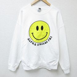 XL★古着 長袖 スウェット メンズ 00年代 00s スマイル 大きいサイズ クルーネック 白 ホワイト 【spe】 25mar10 中古 スエット トレーナー トップス
