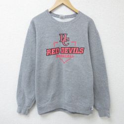 XL★古着 ラッセル 長袖 スウェット メンズ 00年代 00s RED DEVILS クルーネック グレー 霜降り 25mar10 中古 スエット トレーナー トップス