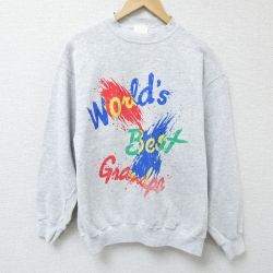 M★古着 TULTEX 長袖 スウェット メンズ 00年代 00s Worlds Best Gradpa クルーネック 薄グレー 霜降り 25mar10 中古 スエット トレーナー トップス