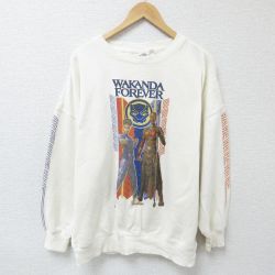 XL★古着 長袖 スウェット メンズ マーベル ブラックパンサー クルーネック 薄ベージュ カーキ 25mar10 中古 スエット トレーナー トップス