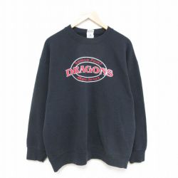 【50%OFF】XL★古着 フルーツオブザルーム 長袖 スウェット メンズ 00年代 00s ドラゴンズ クルーネック 黒 ブラック 25mar14 中古 スエット トレーナー トップス