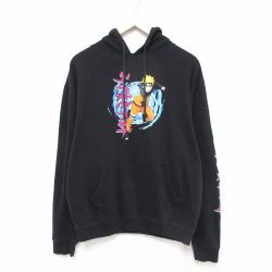 L★古着 リップルジャンクション 長袖 スウェット パーカー メンズ アニメ NARUTO ナルト疾風伝 黒 ブラック 25mar14 中古 スエット トレーナー トップス