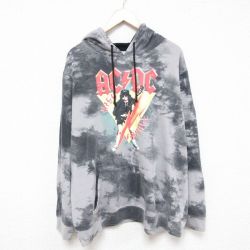 【20%OFF】XL★古着 長袖 ロック バンド スウェット パーカー メンズ AC/DC 大きいサイズ 黒他 ブラック ブリーチ加工 【spe】 25mar14 中古 スエット トレーナー トップス