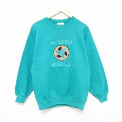 【50%OFF】M★古着 ヘインズ Hanes 長袖 スウェット メンズ 90年代 90s northsta 刺繍 クルーネック 青緑 25mar14 中古 スエット トレーナー トップス