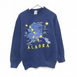 M★古着 フルーツオブザルーム 長袖 スウェット メンズ 00年代 00s アラスカ 星 クルーネック 紺 ネイビー 25mar14 中古 スエット トレーナー トップス