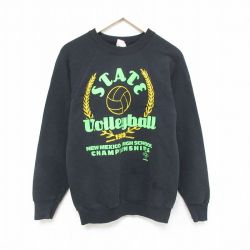 【50%OFF】M★古着 フルーツオブザルーム 長袖 スウェット メンズ 80年代 80s バレーボール ラグラン クルーネック USA製 黒 ブラック 25mar14 中古 スエット トレーナー トップス
