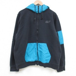 XL★古着 ナイキ NIKE 長袖 フルジップ スウェット パーカー メンズ ワンポイントロゴ ツートンカラー 黒他 ブラック 25mar11 中古 スエット トレーナー トップス