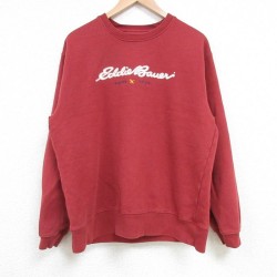L★古着 エディーバウアー Eddie Bauer 長袖 スウェット メンズ ビッグロゴ クルーネック エンジ 25mar11 中古 スエット トレーナー トップス