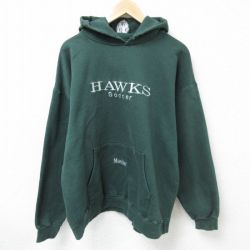 XL★古着 ヘインズ Hanes 長袖 スウェット パーカー メンズ 00年代 00s サッカー 刺繍 大きいサイズ 濃緑 グリーン 25mar14 中古 スエット トレーナー トップス