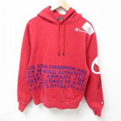 L★古着 チャンピオン Champion 長袖 スウェット パーカー メンズ ビッグロゴ 赤 レッド 25mar14 中古 スエット トレーナー トップス