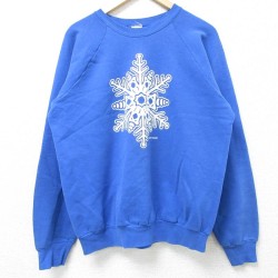 L★古着 フルーツオブザルーム 長袖 スウェット メンズ 80年代 80s 雪 結晶 ラグラン クルーネック USA製 青 ブルー 25mar12 中古 スエット トレーナー トップス