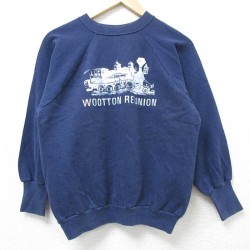 S★古着 SIGNAL 長袖 スウェット メンズ 80年代 80s 汽車 WOOTTON REUNION ラグラン クルーネック USA製 紺 ネイビー 25mar12 中古 スエット トレーナー トップス