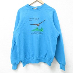 【50%OFF】L★古着 リー Lee 長袖 スウェット メンズ 90年代 90s 鳥 ラグラン クルーネック USA製 青緑 25mar12 中古 スエット トレーナー トップス