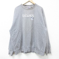 XL★古着 マジェスティック 長袖 スウェット メンズ 00年代 00s UCONN 刺繍 クルーネック グレー 霜降り 25mar12 中古 スエット トレーナー トップス