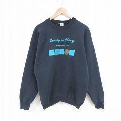 【50%OFF】L★古着 フルーツオブザルーム 長袖 スウェット メンズ 90年代 90s Courage to Change ラグラン クルーネック USA製 黒 ブラック 25mar14 中古 スエット トレーナー トップス