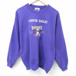 L★古着 リー Lee 長袖 スウェット メンズ 90年代 90s 野球 刺繍 クルーネック USA製 紫 パープル 25mar15 中古 スエット トレーナー トップス