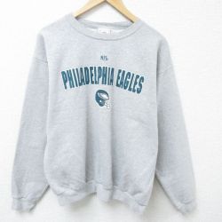 L★古着 長袖 スウェット メンズ 00年代 00s NFL フィラデルフィアイーグルス クルーネック グレー 霜降り アメフト スーパーボウル 25mar15 中古 スエット トレーナー トップス