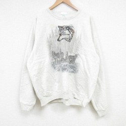 【20%OFF】XL★古着 長袖 スウェット メンズ 90年代 90s オオカミ クルーネック カナダ製 薄グレー 霜降り 【spe】 25mar15 中古 スエット トレーナー トップス