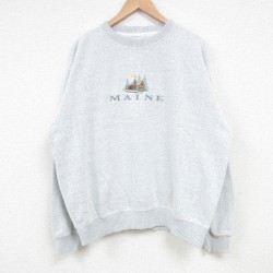 【50%OFF】XL★古着 長袖 スウェット メンズ MAIN 刺繍 クルーネック グレー 霜降り 25mar15 中古 スエット トレーナー トップス