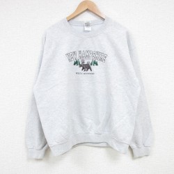 【50%OFF】L★古着 長袖 スウェット メンズ 00年代 00s クマ 刺繍 クルーネック グレー 霜降り 25mar15 中古 スエット トレーナー トップス