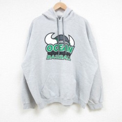 XL★古着 長袖 スウェット パーカー メンズ OCEAN COUNTY カレッジ 野球 大きいサイズ グレー 霜降り 25mar15 中古 スエット トレーナー トップス