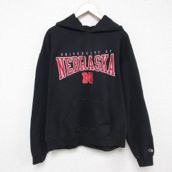 【20%OFF】XL★古着 チャンピオン Champion 長袖 スウェット パーカー メンズ ネブラスカ 大学 大きいサイズ 黒 ブラック 25mar21 中古 スエット トレーナー トップス