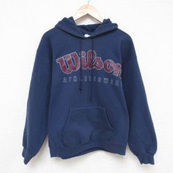 【50%OFF】L★古着 ウィルソン 長袖 スウェット パーカー メンズ 00年代 00s ビッグロゴ 紺 ネイビー 25mar21 中古 スエット トレーナー トップス