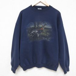 【20%OFF】XL★古着 TULTEX 長袖 スウェット メンズ 90年代 90s 鹿 大きいサイズ クルーネック 紺 ネイビー 25mar21 中古 スエット トレーナー トップス
