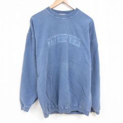 【50%OFF】XL★古着 長袖 スウェット メンズ 00年代 00s ディズニー DISNEY 刺繍 大きいサイズ コットン クルーネック 薄紺 ネイビー 【spe】 25mar17 中古 スエット トレーナー トップス