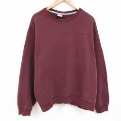 XL★古着 ナイキ NIKE 長袖 スウェット メンズ ワンポイントロゴ 大きいサイズ クルーネック エンジ 25mar17 中古 スエット トレーナー トップス