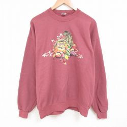 【50%OFF】XL★古着 長袖 スウェット メンズ 90年代 90s カボチャ リンゴ 大きいサイズ クルーネック USA製 エンジ 25mar17 中古 スエット トレーナー トップス