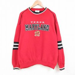 XL★古着 リー Lee 長袖 スウェット メンズ 00年代 00s メリーランド 刺繍 大きいサイズ クルーネック 赤 レッド 25mar17 中古 スエット トレーナー トップス