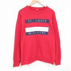 【50%OFF】XL★古着 長袖 スウェット メンズ 90年代 90s セントルイス ミズーリ 大きいサイズ クルーネック 赤 レッド 25mar17 中古 スエット トレーナー トップス
