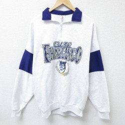 【50%OFF】L★古着 長袖 ハーフジップ スウェット メンズ 90年代 90s サンフランシスコ 襟付き USA製 薄グレー 霜降り 25mar17 中古 スエット トレーナー トップス