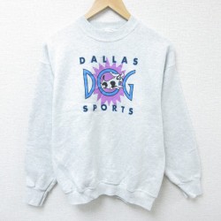 【50%OFF】M★古着 フルーツオブザルーム 長袖 スウェット メンズ 00年代 00s 犬 クルーネック 薄グレー 霜降り 25mar17 中古 スエット トレーナー トップス