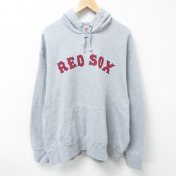 【20%OFF】XL★古着 ナイキ NIKE 長袖 スウェット パーカー メンズ 00年代 00s MLB ボストンレッドソックス 刺繍 大きいサイズ グレー 霜降り メジャーリーグ ベースボール 野球 25mar17 中古 スエット トレーナー トップス