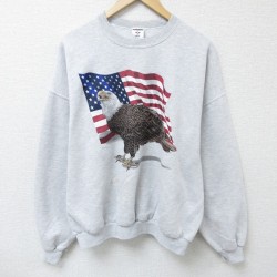 XL★古着 ジャージーズ 長袖 スウェット メンズ 00年代 00s 星条旗 鳥 大きいサイズ クルーネック 薄グレー 霜降り 25mar17 中古 スエット トレーナー トップス