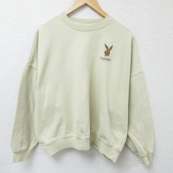 XL★古着 プレイボーイ PLAY BOY 長袖 スウェット メンズ ワンポイントロゴ 大きいサイズ クルーネック 薄黄 イエロー 25mar17 中古 スエット トレーナー トップス