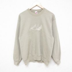 M★古着 長袖 スウェット メンズ 90年代 90s マートルビーチ 刺繍 クルーネック USA製 ベージュ カーキ 25mar18 中古 スエット トレーナー トップス