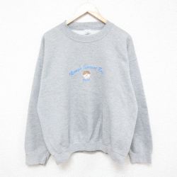 XL★古着 長袖 スウェット メンズ 00年代 00s 子供 刺繍 クルーネック グレー 霜降り 25mar18 中古 スエット トレーナー トップス