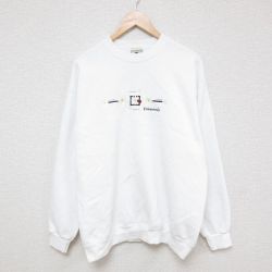 L★古着 リー Lee 長袖 スウェット メンズ 00年代 00s 花 刺繍 クルーネック 白 ホワイト 25mar18 中古 スエット トレーナー トップス
