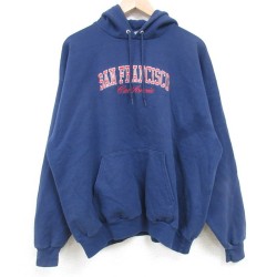 【50%OFF】XL★古着 ヘインズ Hanes 長袖 スウェット パーカー メンズ 00年代 00s サンフランシスコ 刺繍 紺 ネイビー 25mar18 中古 スエット トレーナー トップス