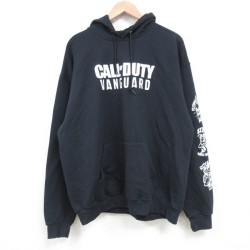 【50%OFF】L★古着 長袖 スウェット パーカー メンズ ゲーム コールオブデューティー 黒 ブラック 25mar18 中古 スエット トレーナー トップス
